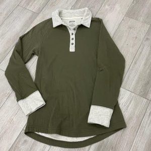 Duluth LS Olive Drap w/ Beige Lining Size Contoured Hem Shirt